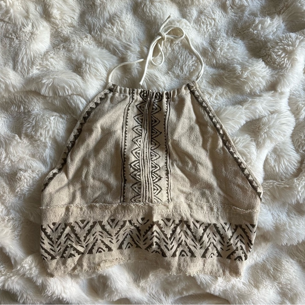 Made in India Festival Cropped Tribal Backless Halter Top in Cream - Picture 3 of 9